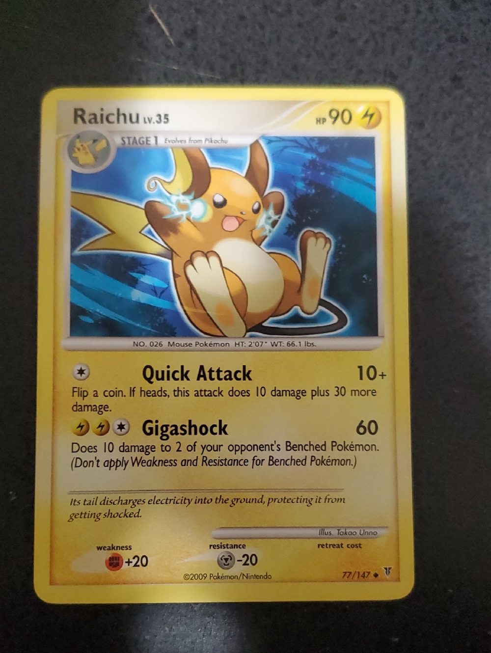 Pokemon Raichu Yellow and Blue Card